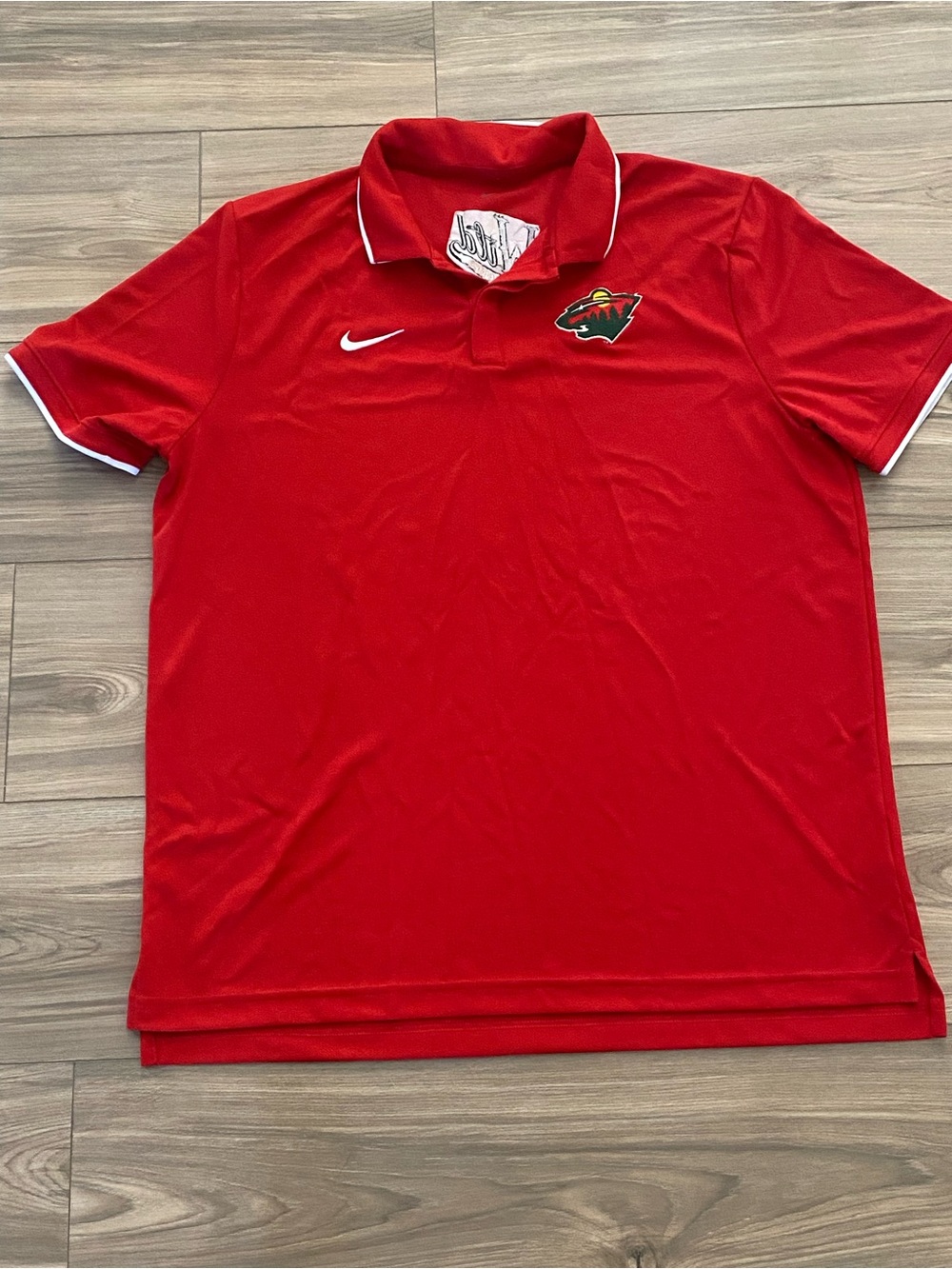 Iowa Wild Men’s Large Red Nike Dri-Fit golf shirt AHL affiliate Minnesota Wild
